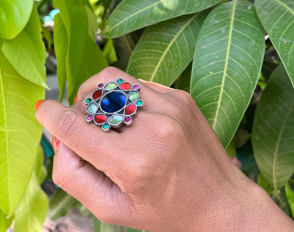 Multicolor Afghani Flower Glass Ring