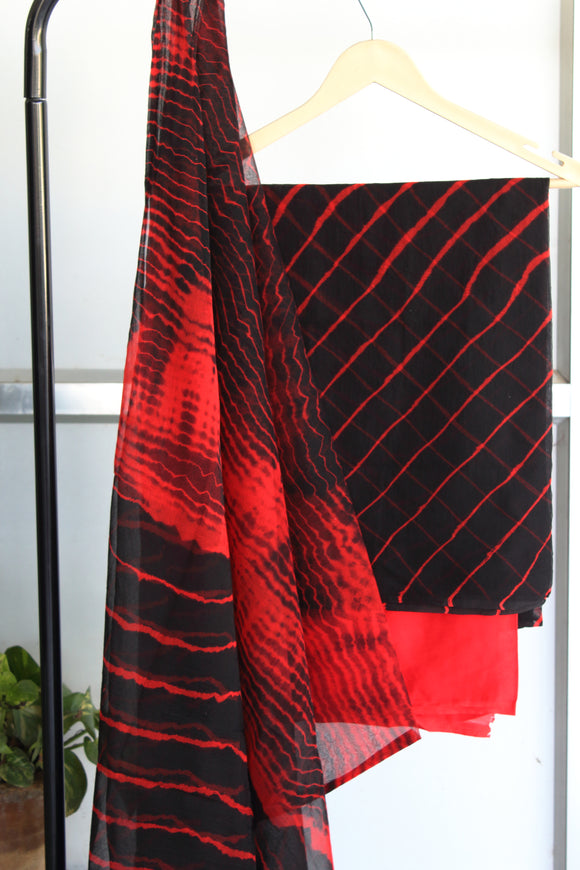 Red-Black Lehariya suit Material