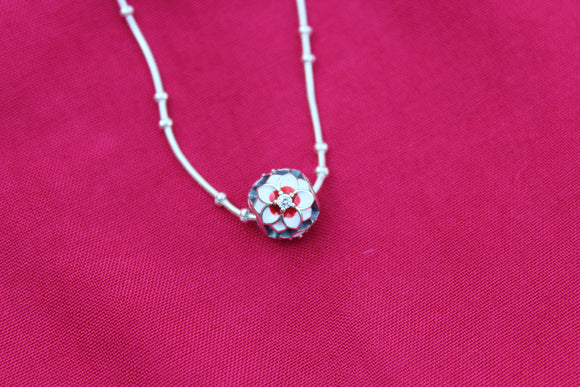 Enamel Tri Flower Bead Pendent with Chain
