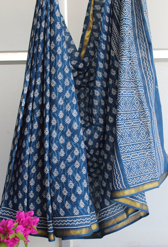 Indigo Blue Cotton Silk Saree