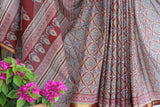 Maroon Ajrakh Cotton Silk Saree