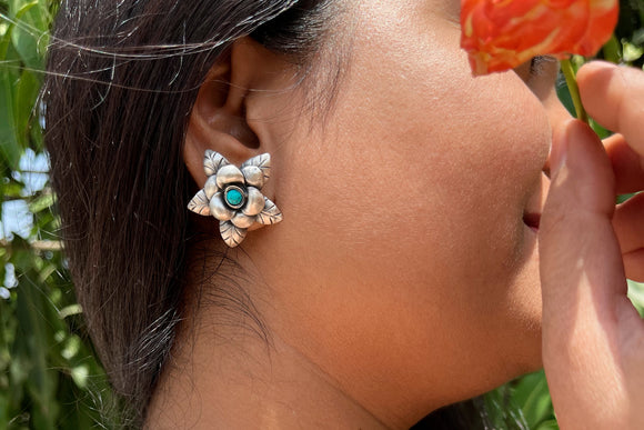 Turquoise Rose Bloom Stud Earring