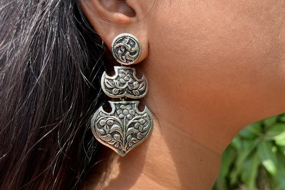 Flower Carved Tri Layered Earring