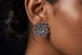 Detailed Ruby Flower Stud Earring