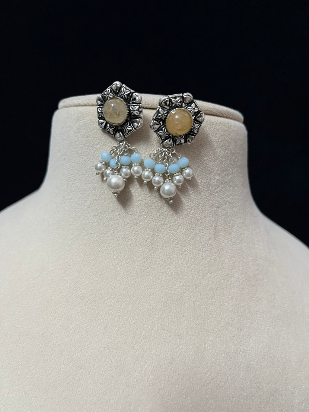 Pearl Drop Moon Stone Stud Earring
