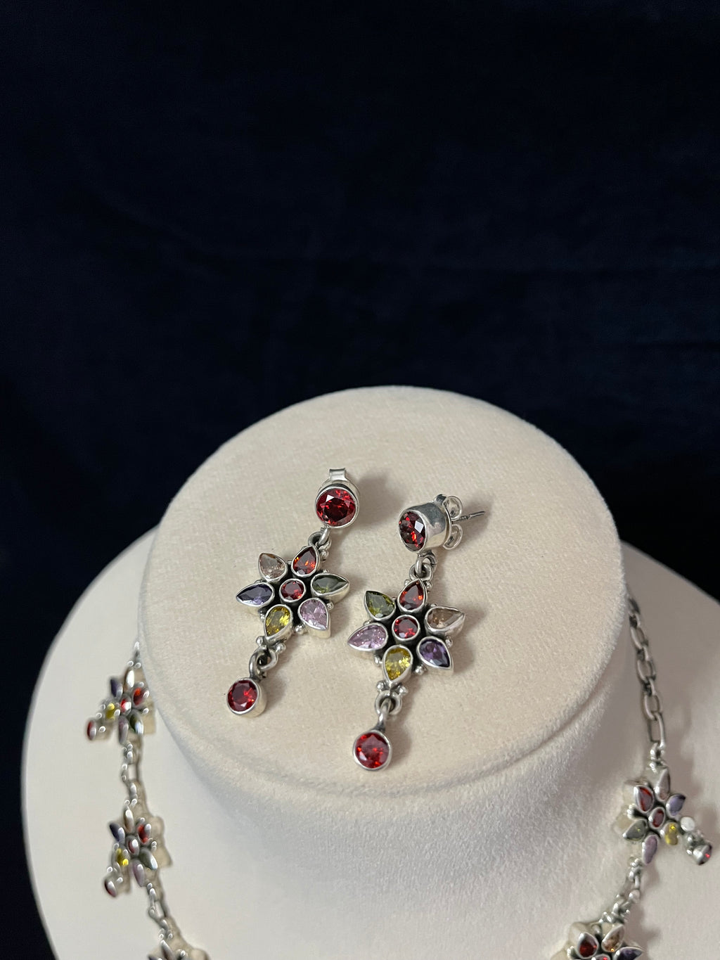 Multicolor Cut Stone Necklace with Earring
