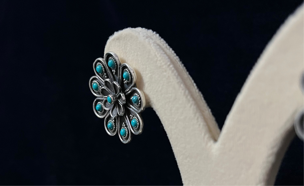 Detailed Turquoise Flower Stud Earring