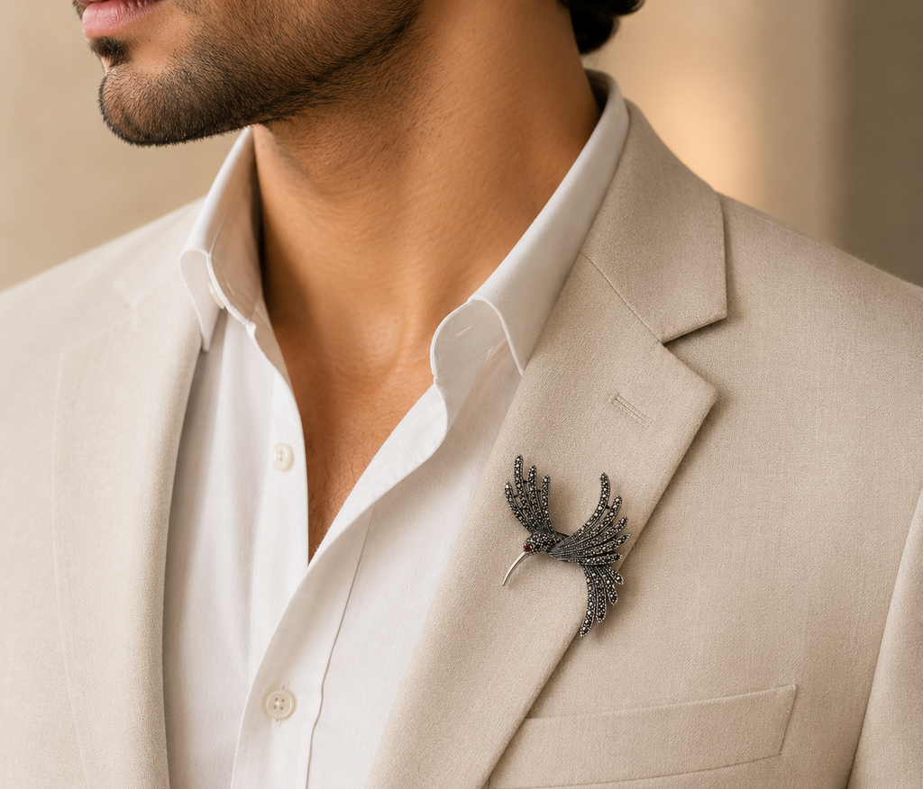 Marcasite Humming Bird Brooch