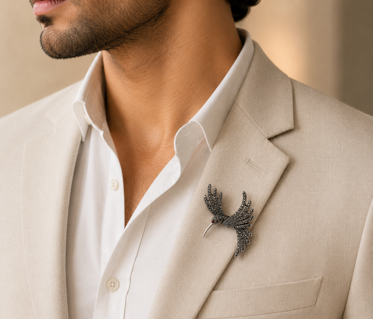Marcasite Humming Bird Brooch