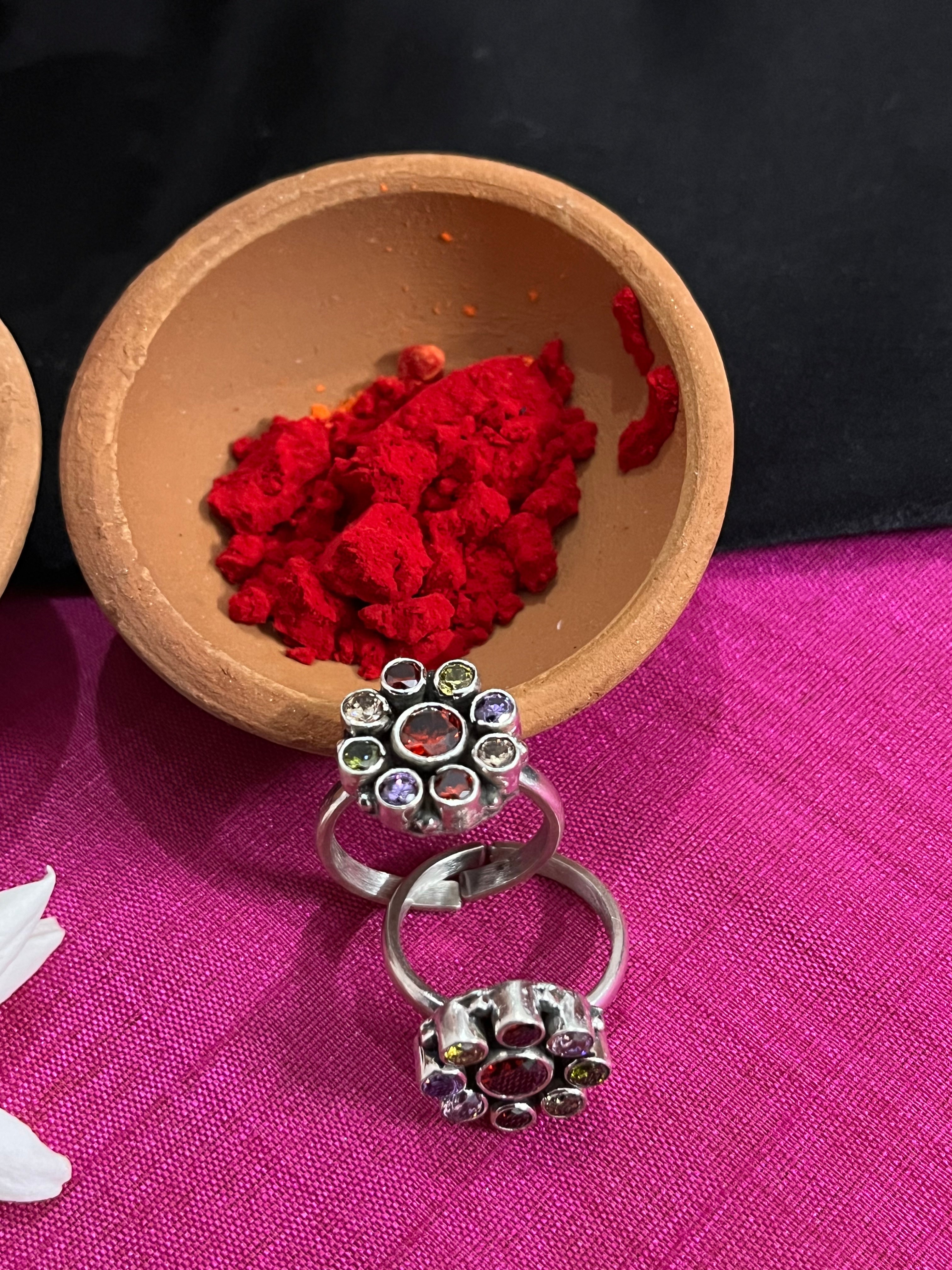 Multicolour Stone Flower Toe Ring