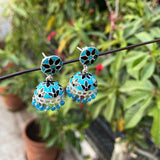 Turquoise and Black Enamel Jhumka