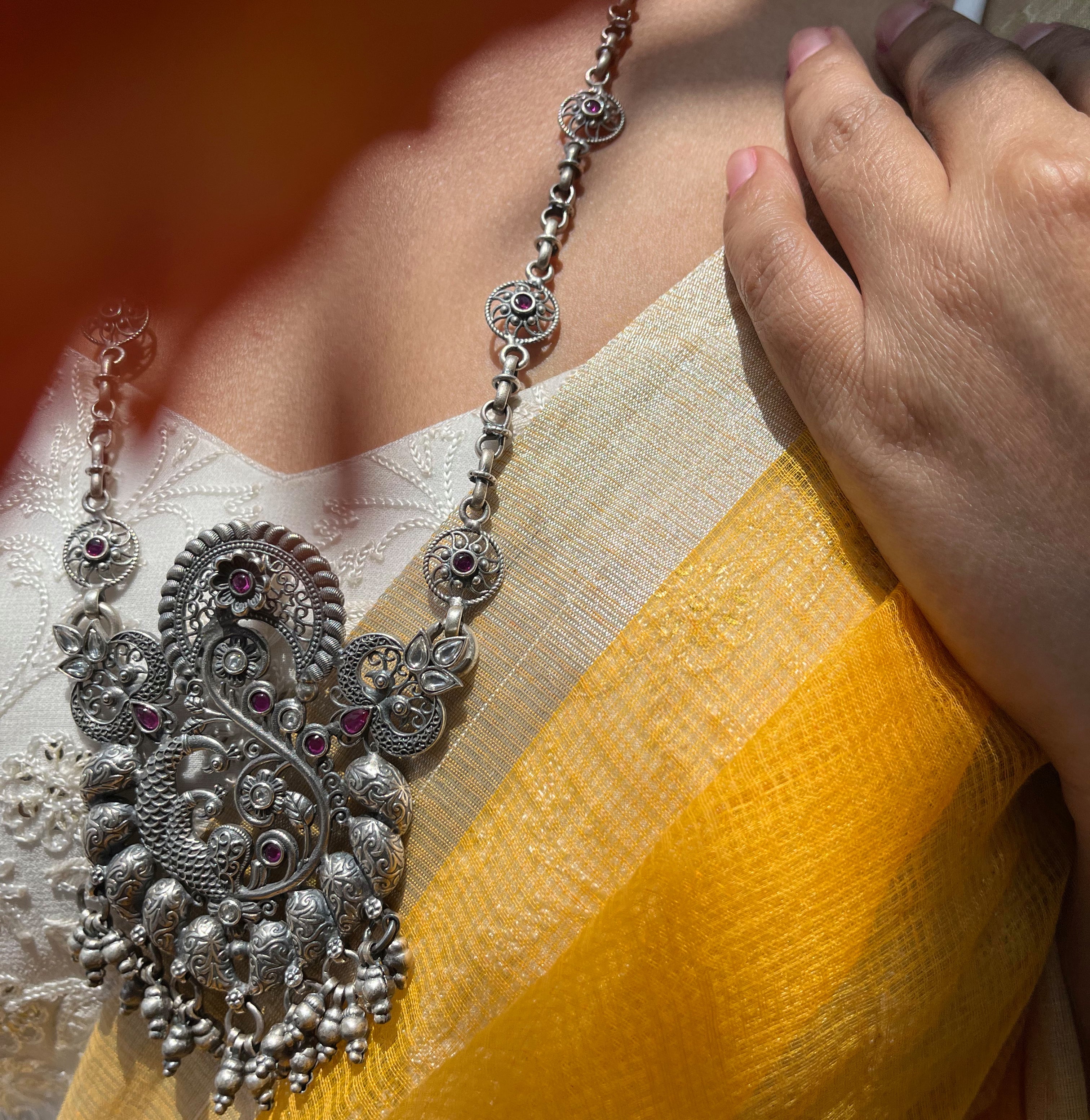Detailed Jadau Peacock Necklace Set