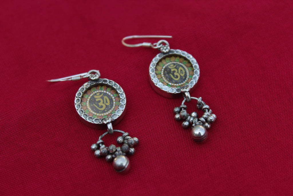 Handpainted Ghungroo Drop OM Earring