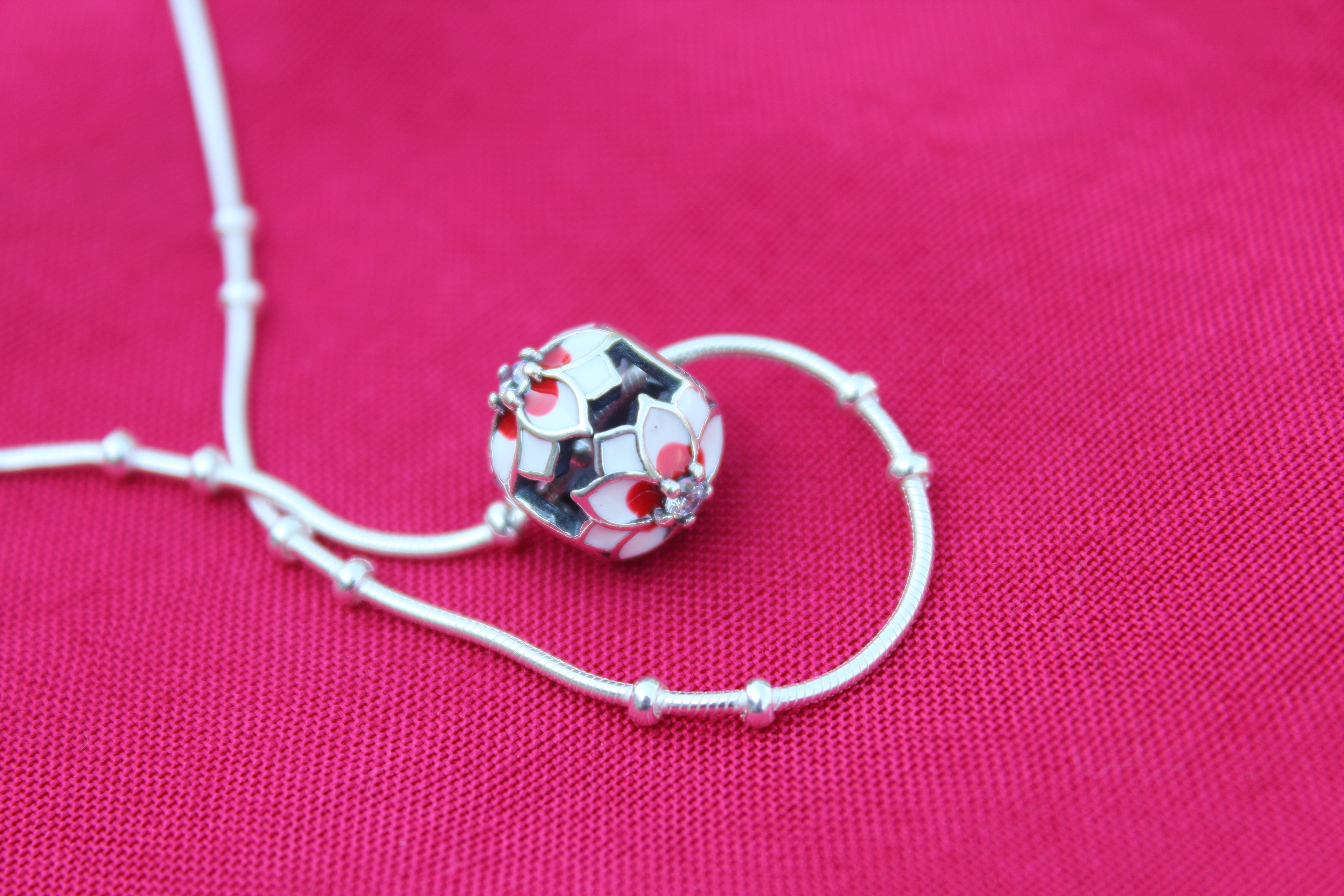 Enamel Tri Flower Bead Pendent with Chain