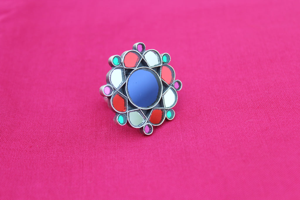 Multicolor Afghani Flower Glass Ring