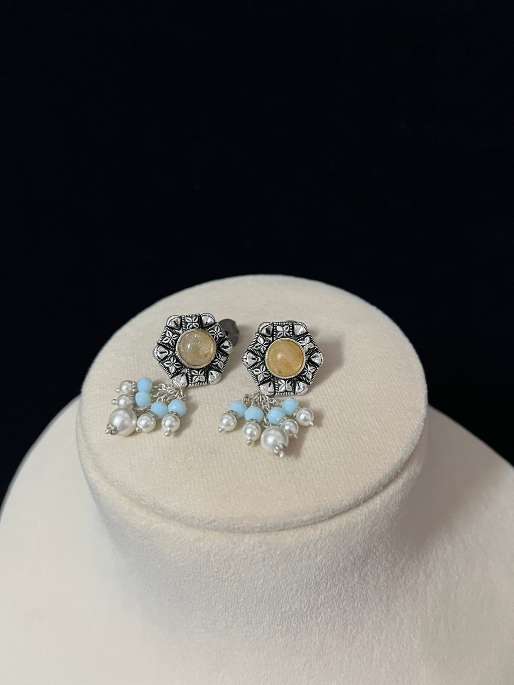 Pearl Drop Moon Stone Stud Earring