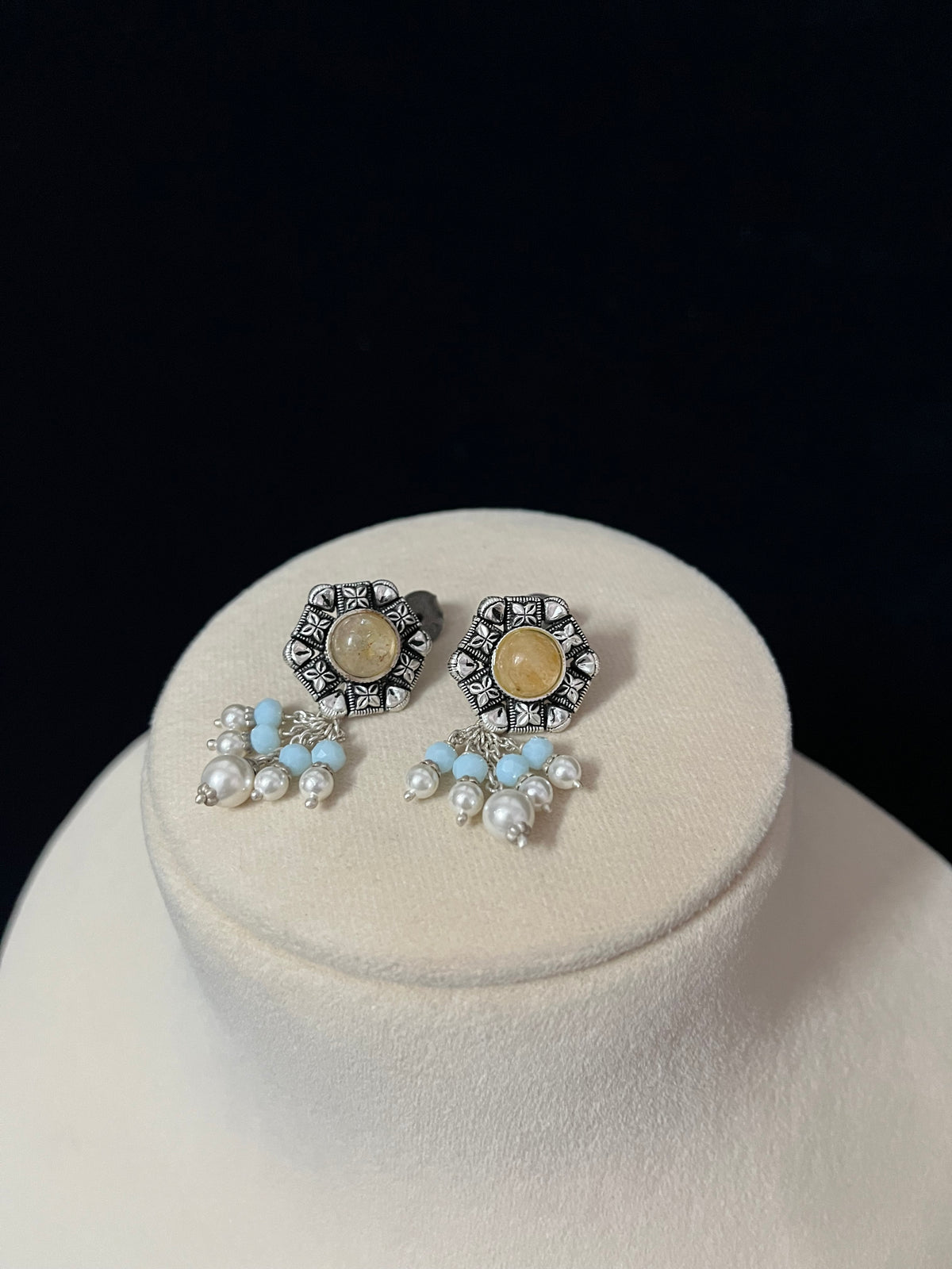Pearl Drop Moon Stone Stud Earring