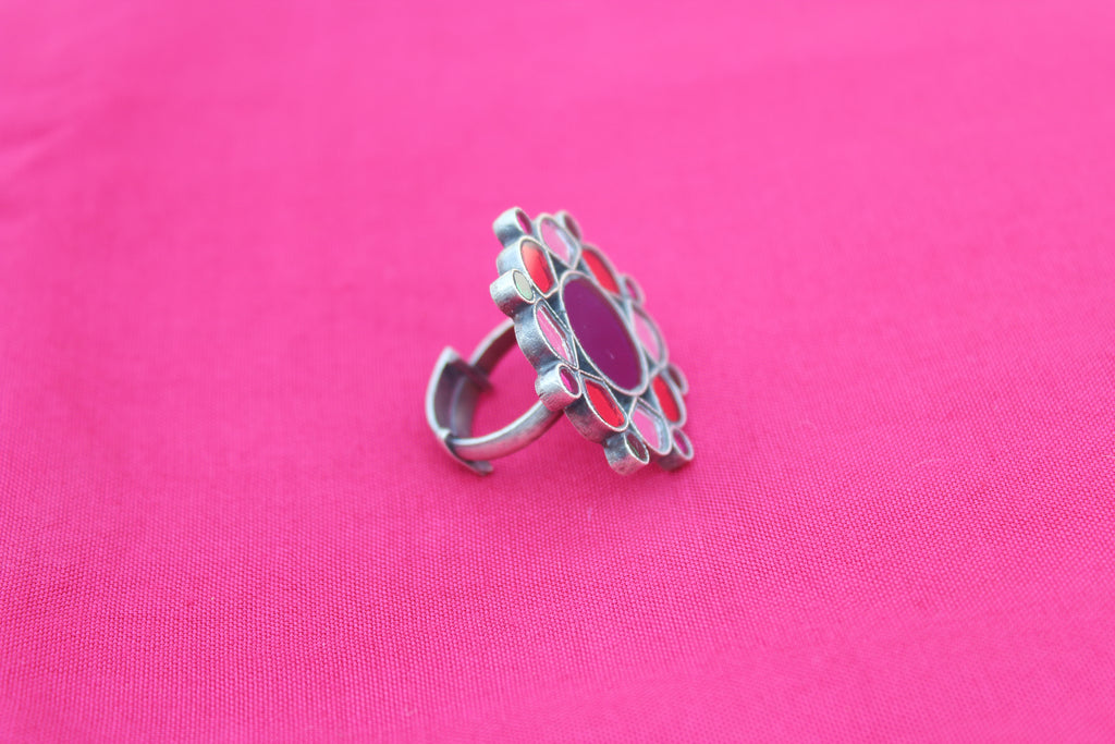 Multicolor Afghani Flower Glass Ring