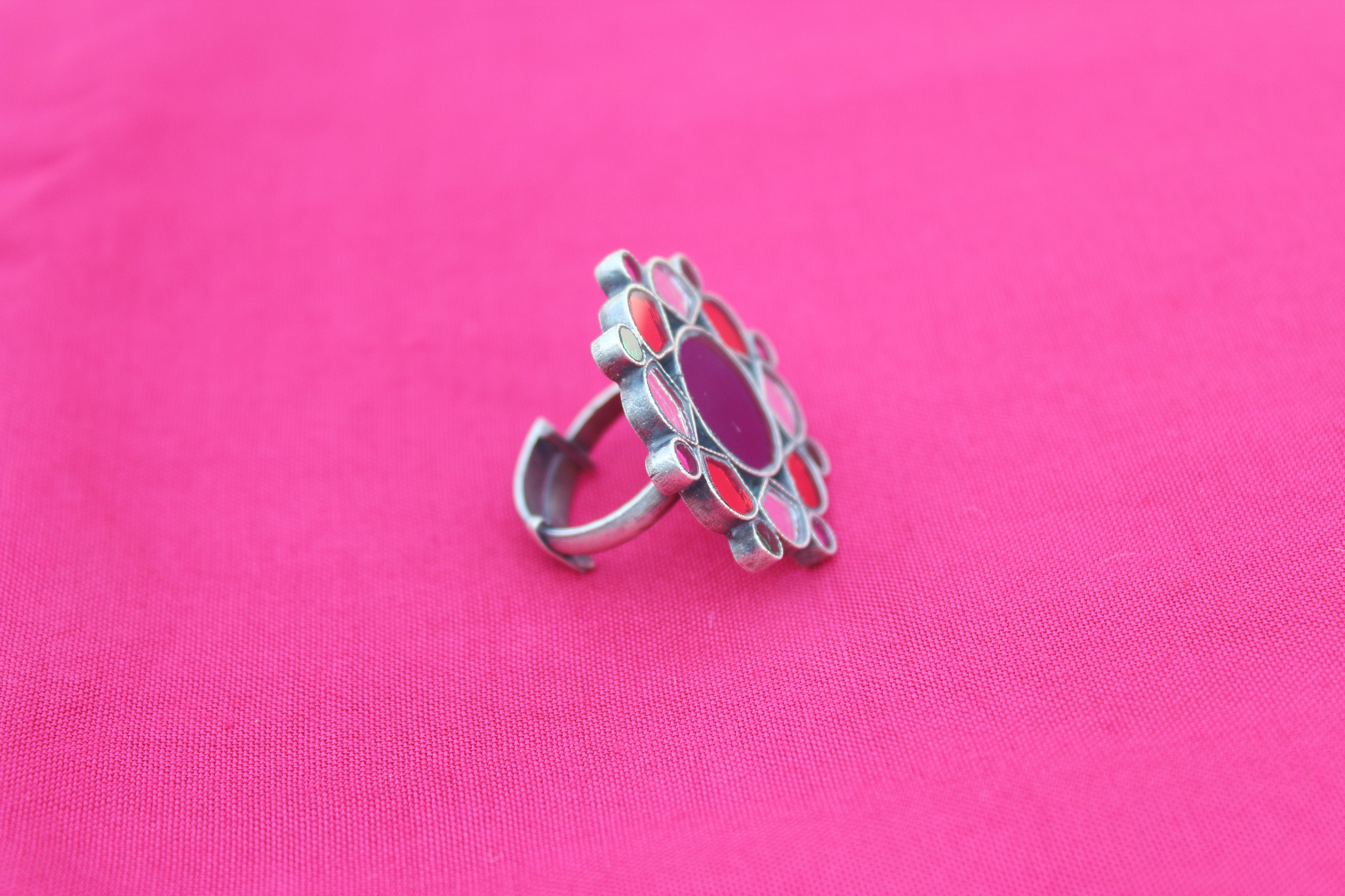 Multicolor Afghani Flower Glass Ring