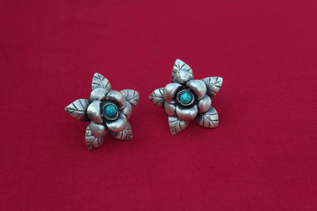 Turquoise Rose Bloom Stud Earring