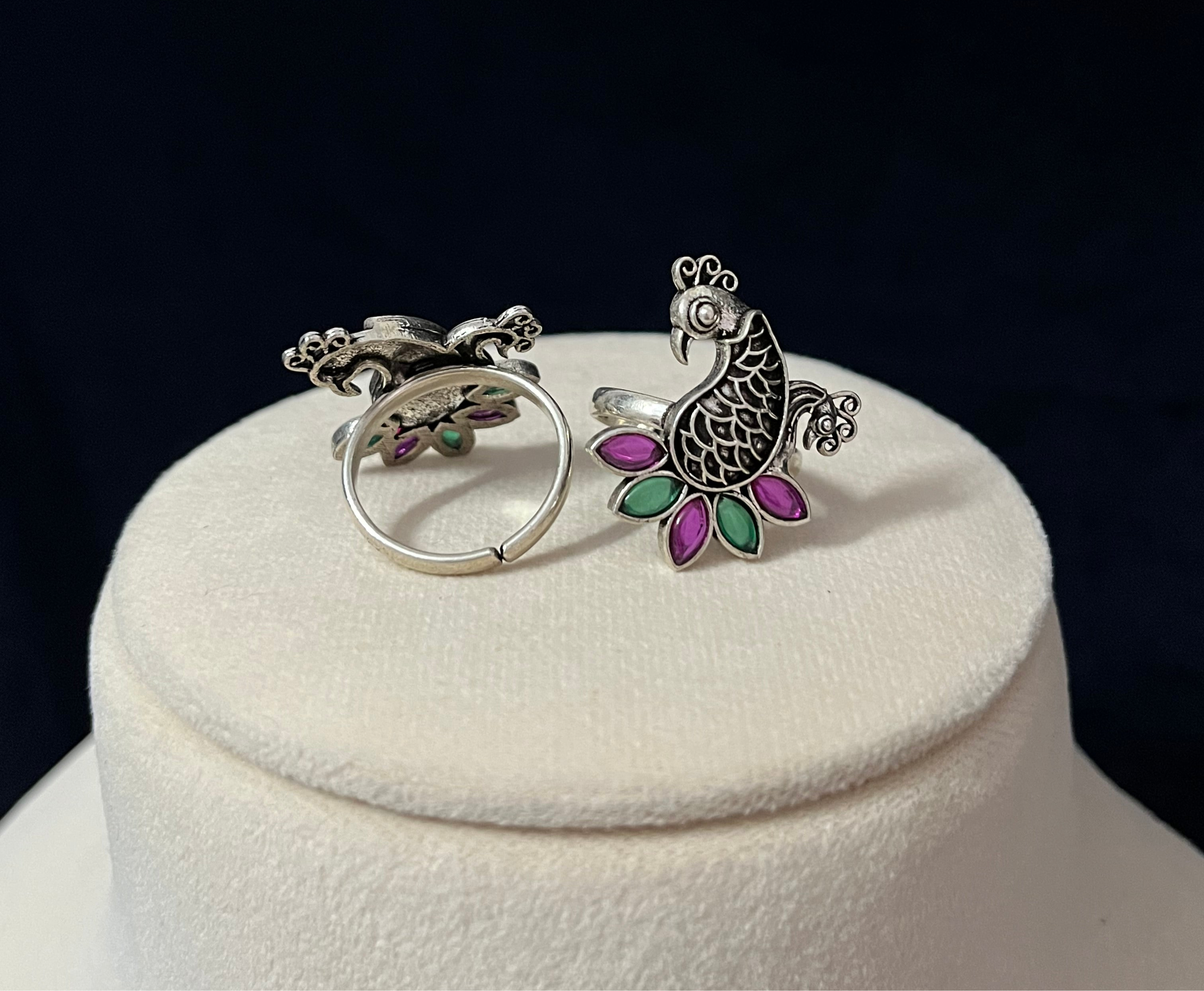 Multicolor Utsav Peacock Toe Ring