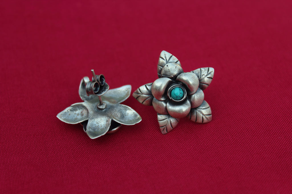 Turquoise Rose Bloom Stud Earring