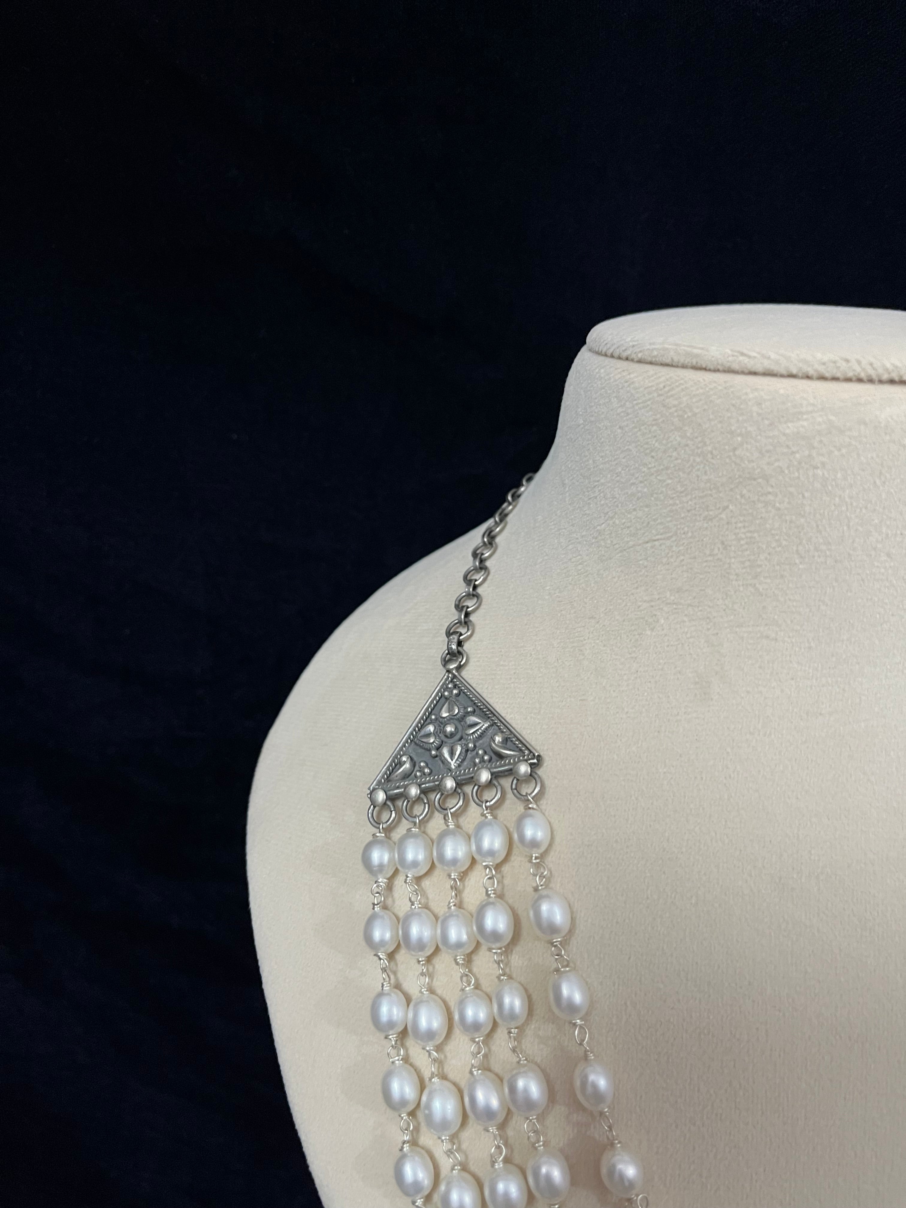 Multilayer Pearl and Rose Quartz Necklace