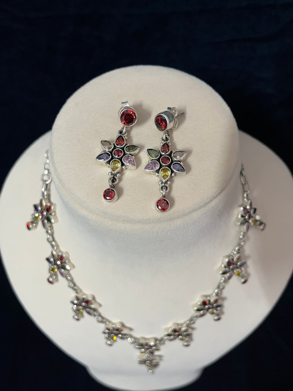 Multicolor Cut Stone Necklace with Earring