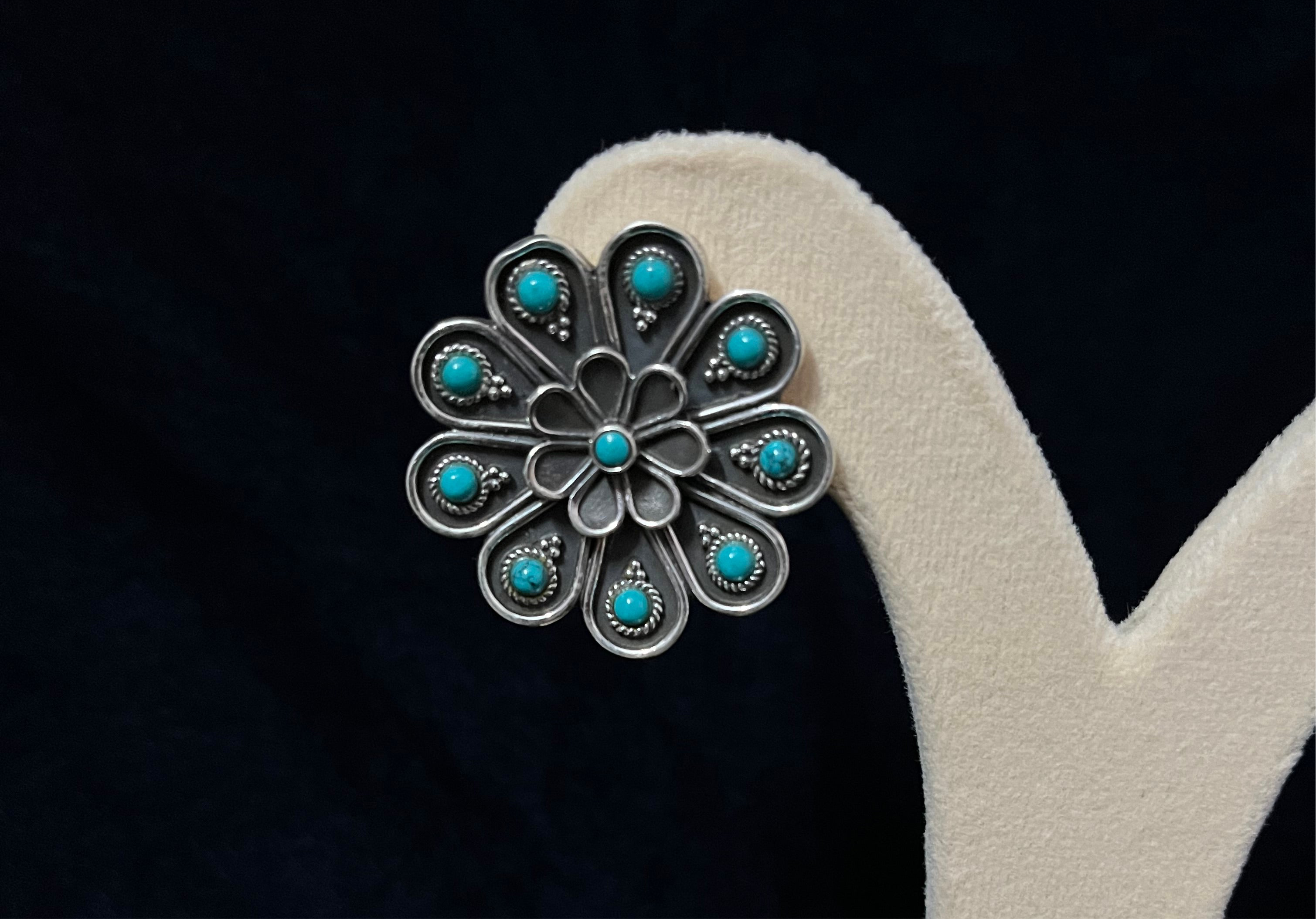 Detailed Turquoise Flower Stud Earring