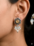 Pearl Drop Moon Stone Stud Earring