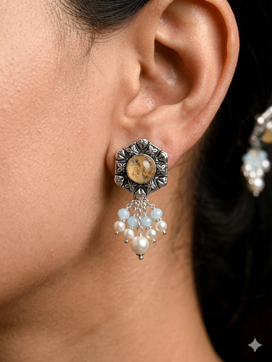 Pearl Drop Moon Stone Stud Earring
