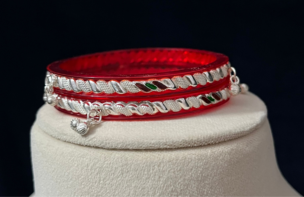 Red Base Enamel Ghungroo Bangle pair