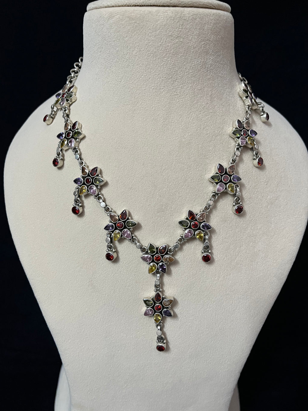 Multicolor Cut Stone Necklace with Earring