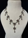 Multicolor Cut Stone Necklace with Earring
