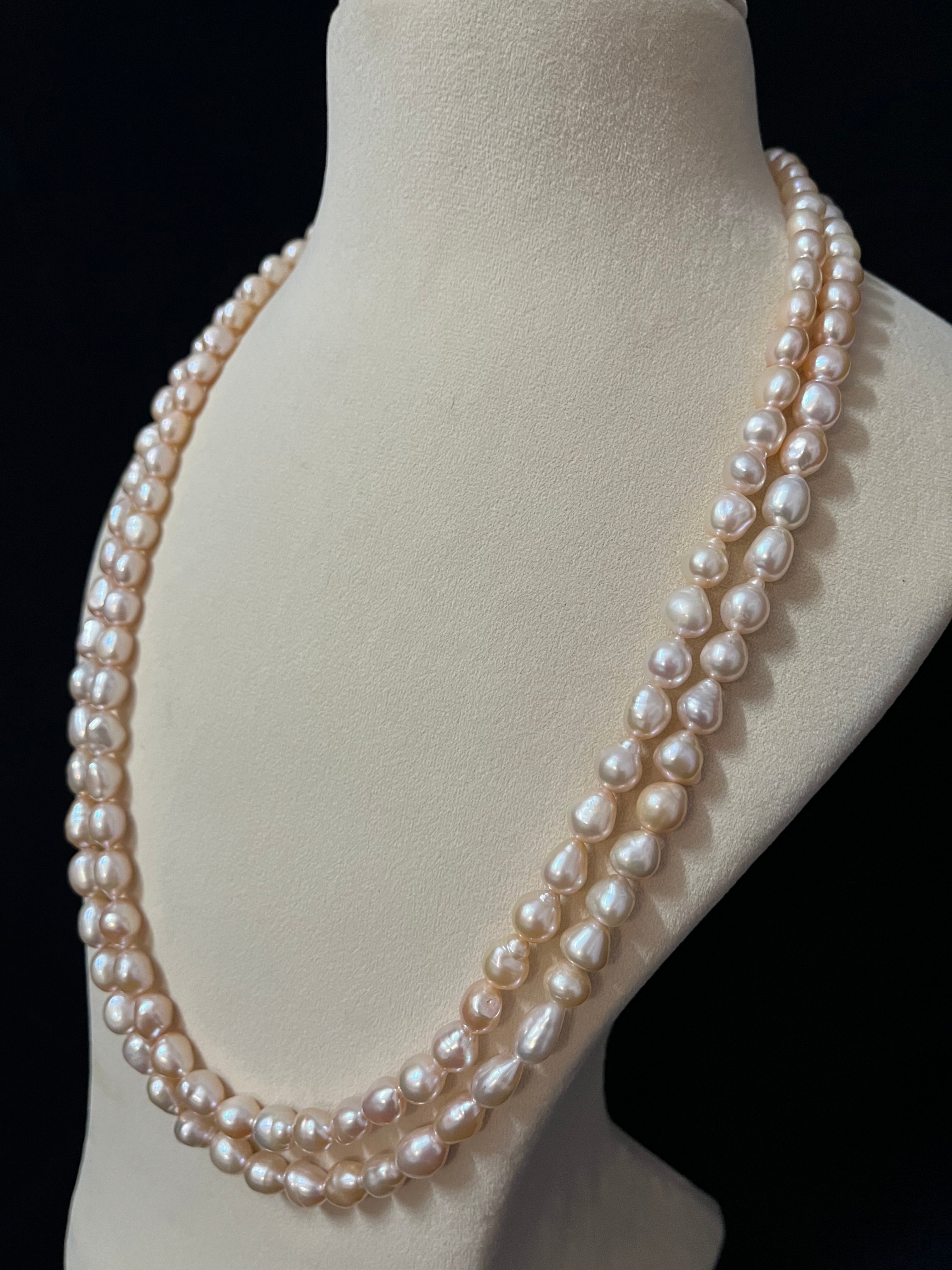 Dual Line Long Pearl Necklace