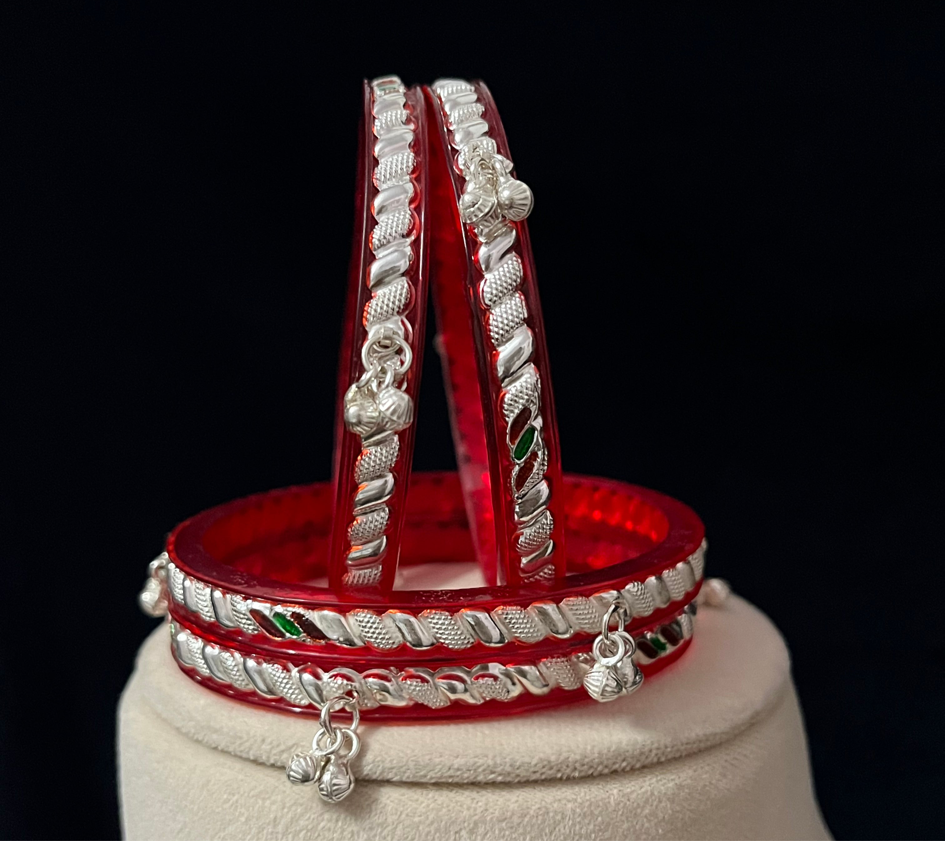 Red Base Enamel Ghungroo Bangle pair