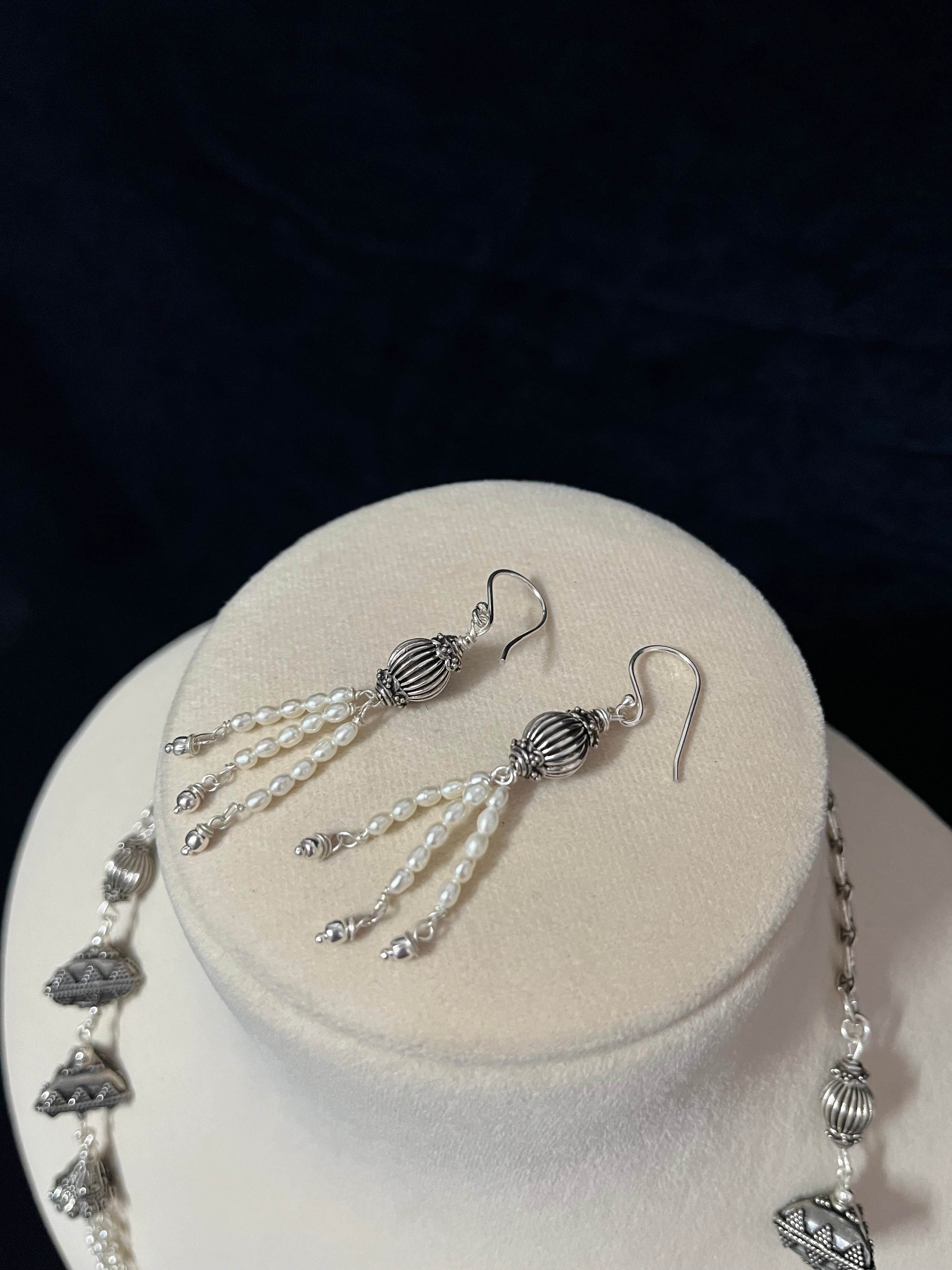 Five Line Pearl Necklace Set with Triangular Beads