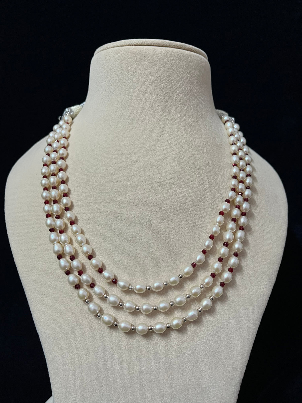 Three line fresh water pearl necklace