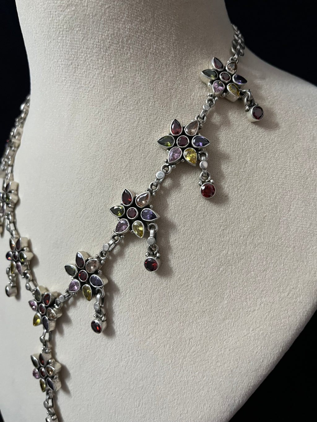 Multicolor Cut Stone Necklace with Earring