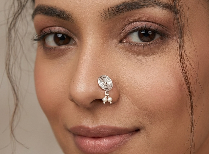 Spiral Pearl Drop Clip-On Nose pin