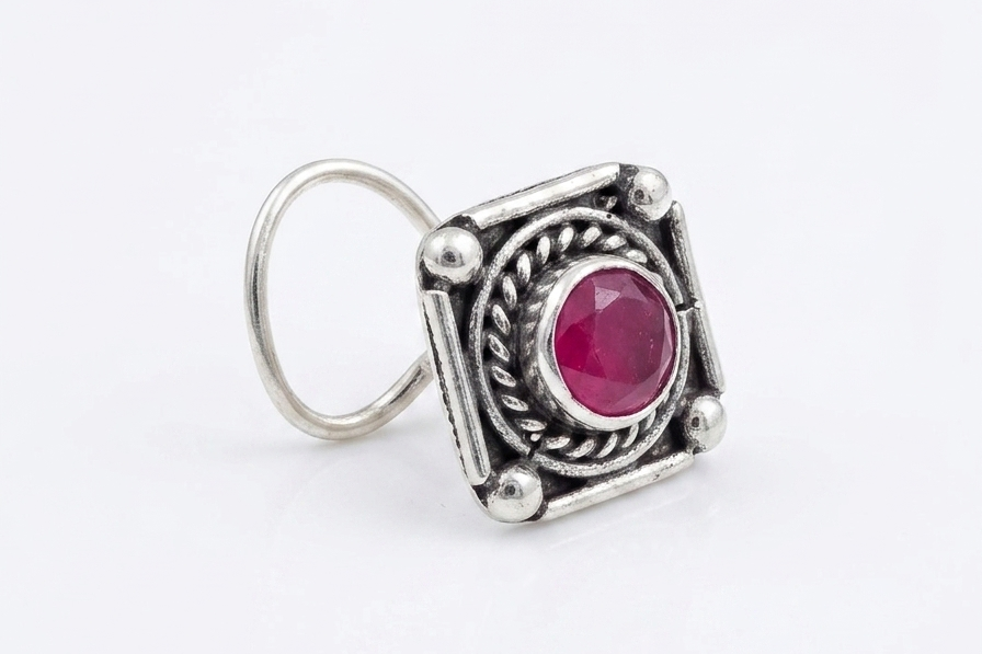 Ruby Studded Square Nose Pin (Pierce)