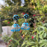 Turquoise and Black Enamel Jhumka