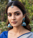 Turquoise and Black Enamel Jhumka