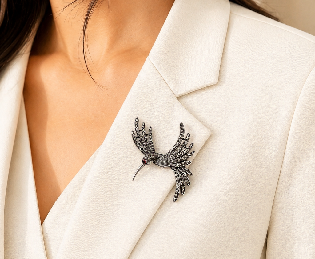 Marcasite Humming Bird Brooch