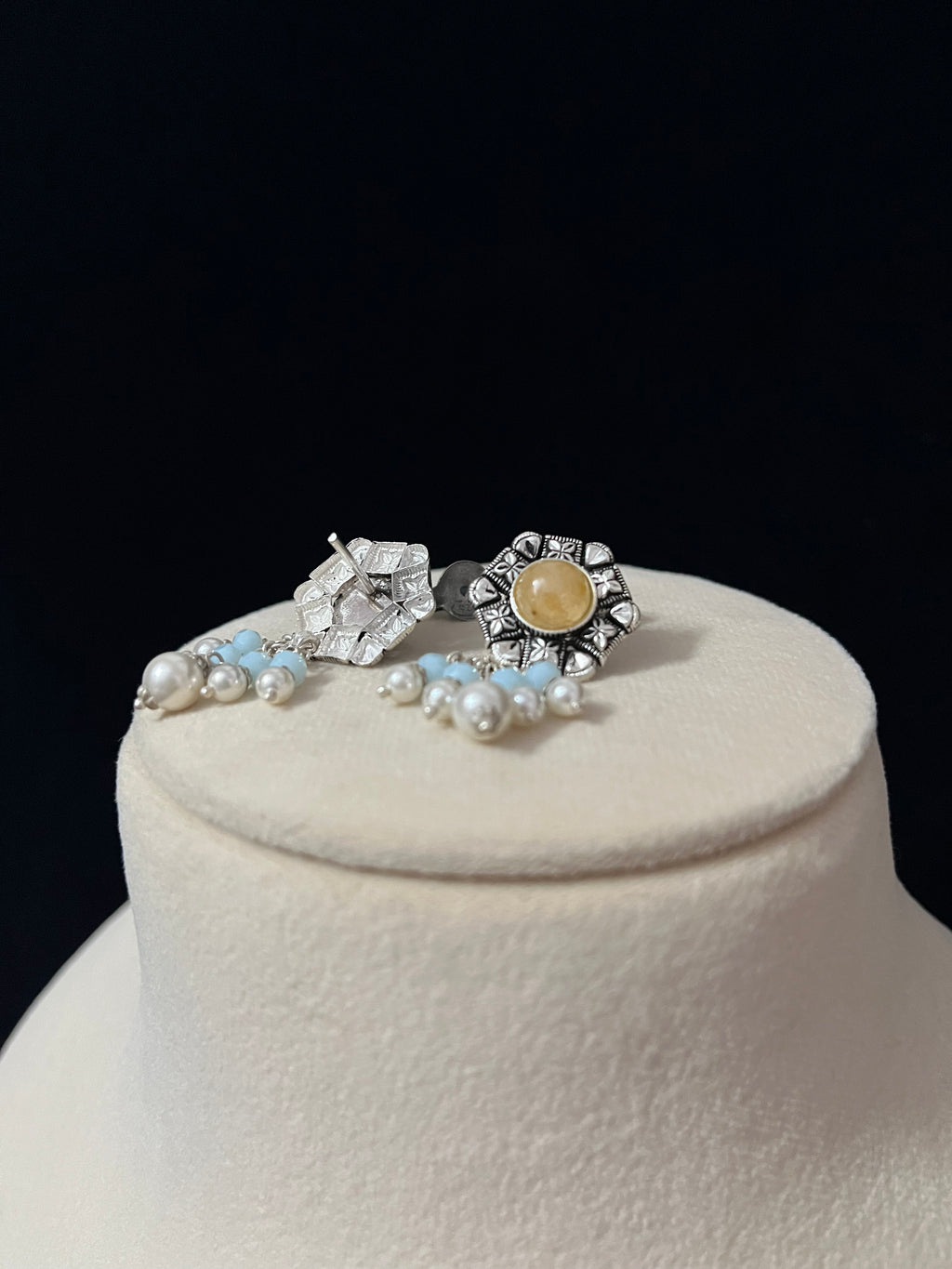 Pearl Drop Moon Stone Stud Earring