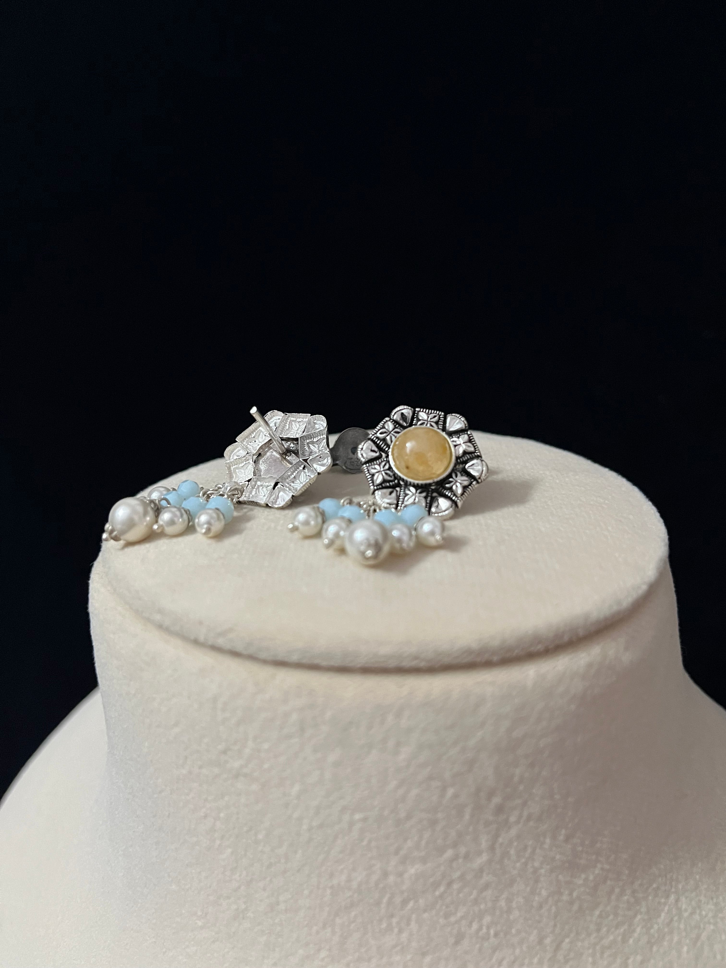 Pearl Drop Moon Stone Stud Earring