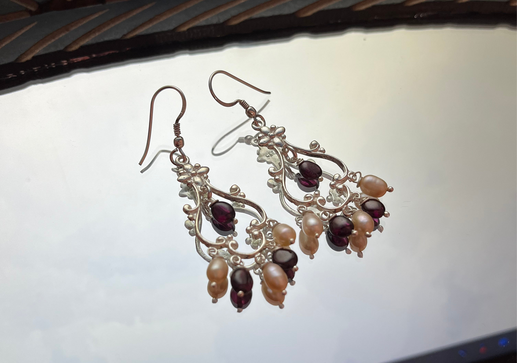 Pearl and Garnet Drop Earring