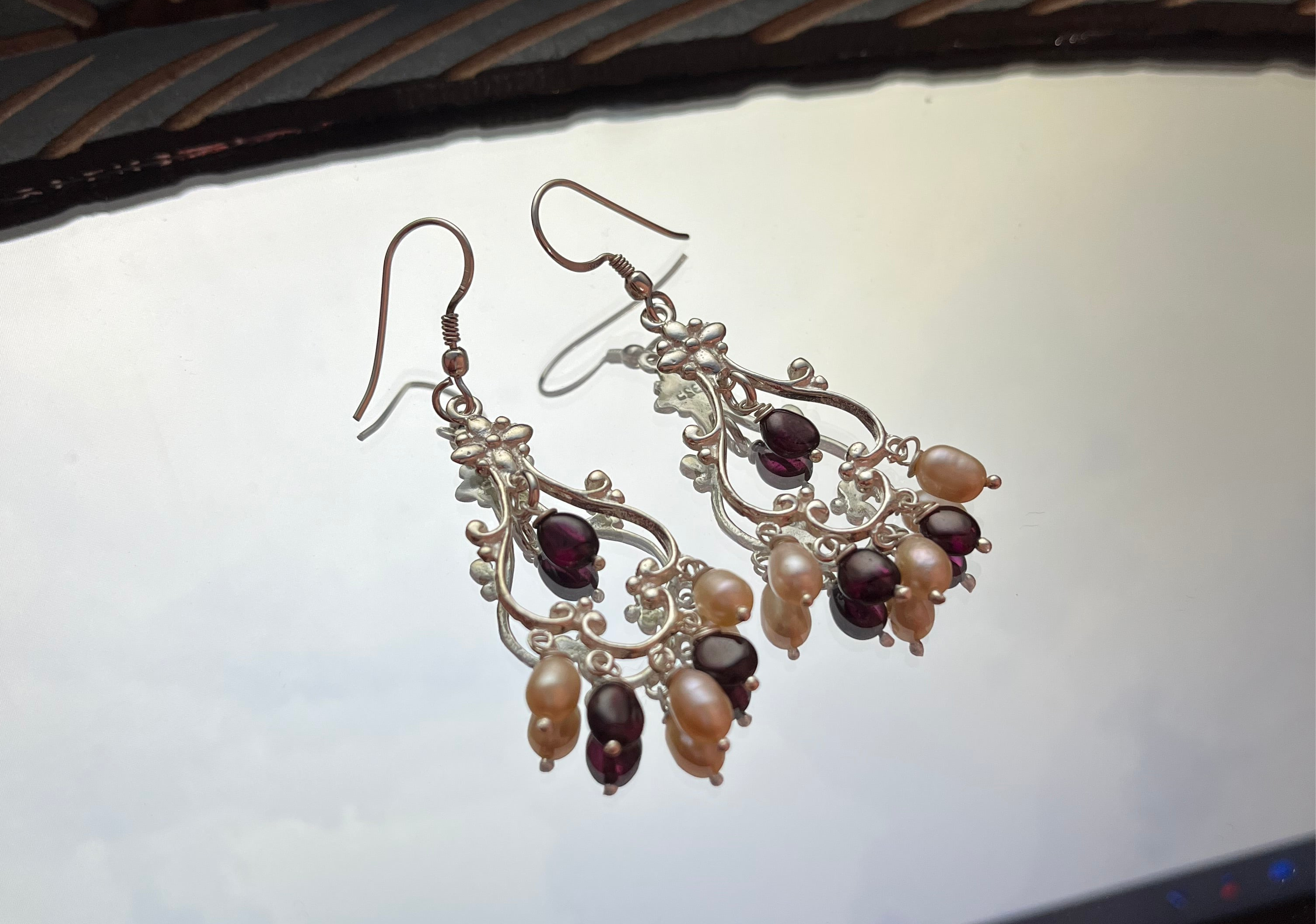 Pearl and Garnet Drop Earring