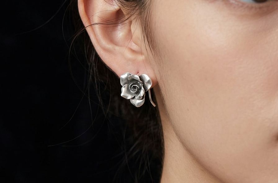 Minimal Rose Hook Earring