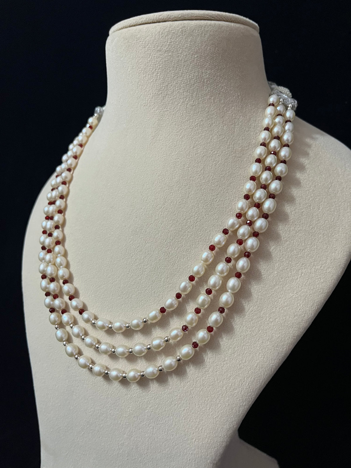 Three line fresh water pearl necklace